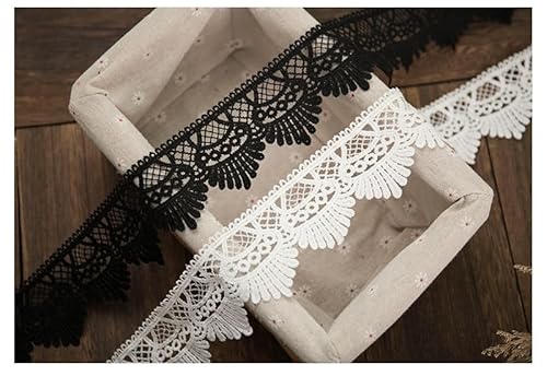 WANYI 5 Yards 6cm Breit Spitzenband Weiß Spitzenborte Milchseide Stickerei Spitzenstoff Dekoband Vintage Spitzenbordüre für DIY Vorhang Tischdecke Geschenkband(Weiß+Schwarz) von WANYI