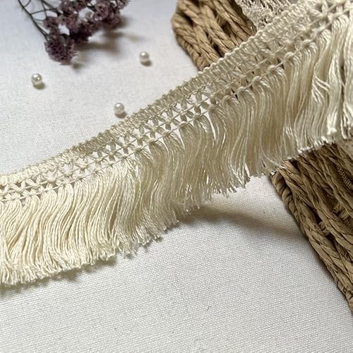 WANYI 5 Yards Baumwolle Quasten 5.5CM Breite Fransenborte Quastenborte Fransen Borte Bänder zum Nähen Schnittfranse Fransenbesatz für DIY Pulloversäume, Rocksäume, Vorhänge, Kissen, Sofa Dekoration von WANYI