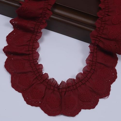 WANYI 5 Yards Baumwolle Spitzenband Vintage Spitzenband Weiß Rüschen Spitzenstoff Spitzenbesatz DIY Spitzenborte Zierband zum Nähen fur Nähen Kleider Tasche Vorhänge Tischtuchspitzen(4cm-Red) von WANYI