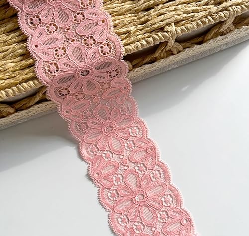 WANYI 5 Yards Elastizität Spitzenband 6CM Breit Spitzenbordüre Spitze Borten und Bänder zum Nähen Vintage Stoff Bordüre Dekoband Zierband für Unterwäsche Vorhänge Geschenkband(Dunkelrosa) von WANYI