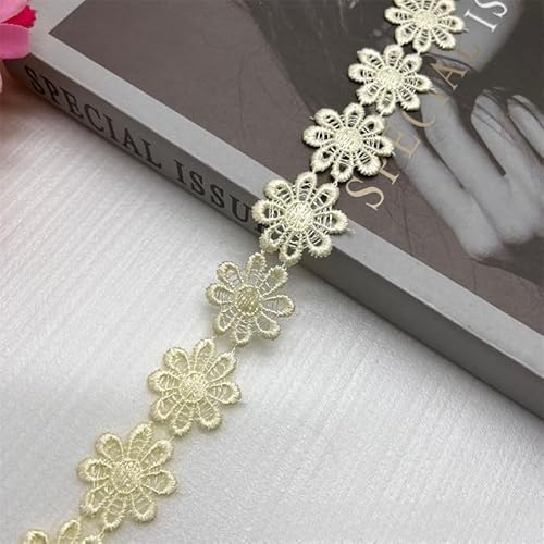 WANYI 5 Yards Spitzenband Blumen 2.5CM Breite Spitzenborte Blumen Dekoband Stickerei Blumenband Zierband zum Nähen für Geschenkband DIY Handwerk(Beige) von WANYI