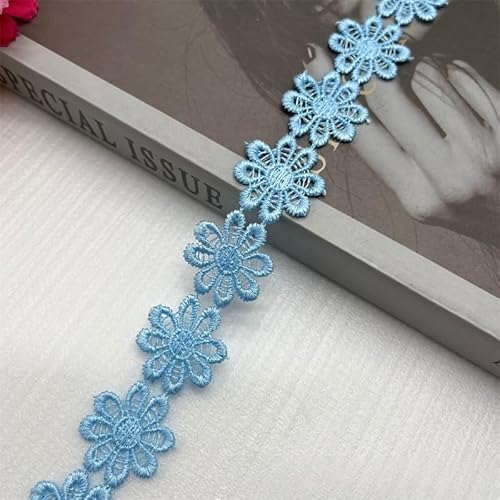 WANYI 5 Yards Spitzenband Blumen 2.5CM Breite Spitzenborte Blumen Dekoband Stickerei Blumenband Zierband zum Nähen für Geschenkband DIY Handwerk(Hellblau) von WANYI