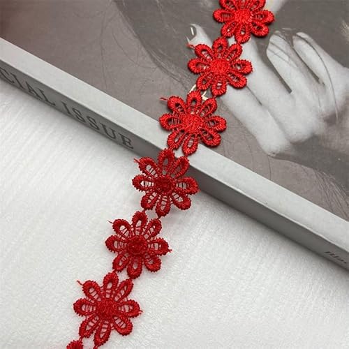 WANYI 5 Yards Spitzenband Blumen 2.5CM Breite Spitzenborte Blumen Dekoband Stickerei Blumenband Zierband zum Nähen für Geschenkband DIY Handwerk(Rot) von WANYI