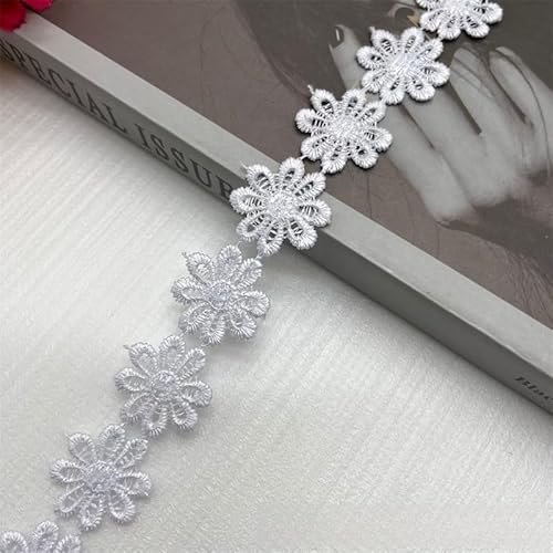 WANYI 5 Yards Spitzenband Blumen 2.5CM Breite Spitzenborte Blumen Dekoband Stickerei Blumenband Zierband zum Nähen für Geschenkband DIY Handwerk(Weiß) von WANYI