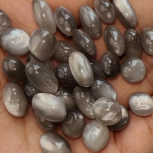 WANYI 50 Stück Perlen für Armbänder Selber Machen, 8x11mm Oval Edelstein Perlen zum Auffädeln Steinperlen mit Loch Schmuckperlen Beads für Jewellery Making Halsketten Schmuckherstellung(Hellgrau) von WANYI