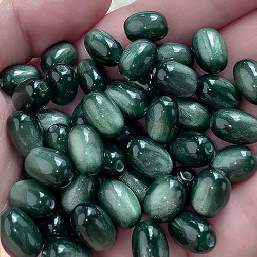 WANYI 50 Stück Perlen für Armbänder Selber Machen, 8x11mm Oval Edelstein Perlen zum Auffädeln Steinperlen mit Loch Schmuckperlen Beads für Jewellery Making Halsketten Schmuckherstellung(Grün) von WANYI
