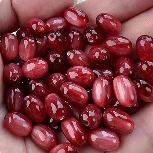 WANYI 50 Stück Perlen für Armbänder Selber Machen, 8x11mm Oval Edelstein Perlen zum Auffädeln Steinperlen mit Loch Schmuckperlen Beads für Jewellery Making Halsketten Schmuckherstellung(Rot) von WANYI