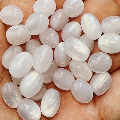WANYI 50 Stück Perlen für Armbänder Selber Machen, 8x11mm Oval Edelstein Perlen zum Auffädeln Steinperlen mit Loch Schmuckperlen Beads für Jewellery Making Halsketten Schmuckherstellung(Weiß) von WANYI