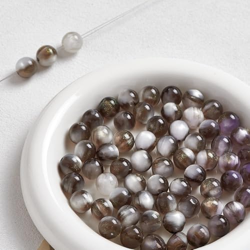 WANYI 50 Stück Perlen zum Auffädeln 12mm Breite Schmuckperlen Runde Farbverlauf Bastelperlen Katzenaugen Perlen Lose Perlen mit Loch für DIY Armband Halskette Schmuckherstellung von WANYI