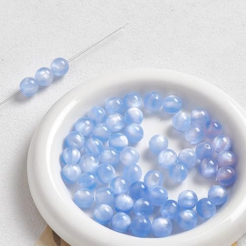 WANYI 50 Stück Perlen zum Auffädeln 12mm Breite Schmuckperlen Runde Farbverlauf Bastelperlen Katzenaugen Perlen Lose Perlen mit Loch für DIY Armband Halskette Schmuckherstellung von WANYI