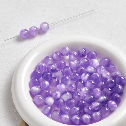 WANYI 50 Stück Perlen zum Auffädeln 12mm Breite Schmuckperlen Runde Farbverlauf Bastelperlen Katzenaugen Perlen Lose Perlen mit Loch für DIY Armband Halskette Schmuckherstellung von WANYI