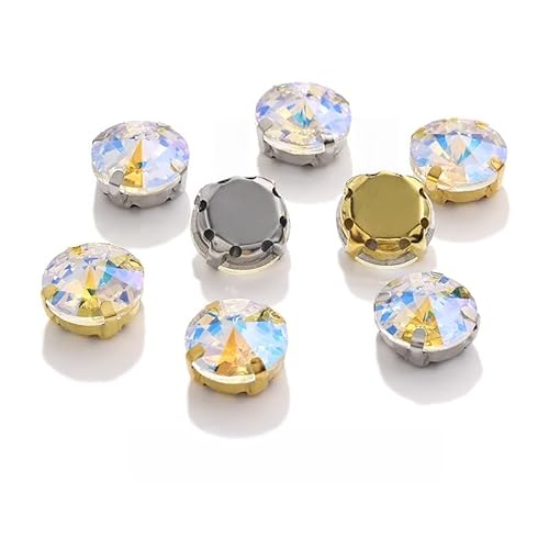 WANYI 50 Stück Strasssteine zum Aufnähen 10mm Glitzersteine zum Basteln Flache Rückseite Rhinestones Glas Klaue für DIY Schmuck Handwerk Kleidung Kostüm Schuhe(Gold) von WANYI