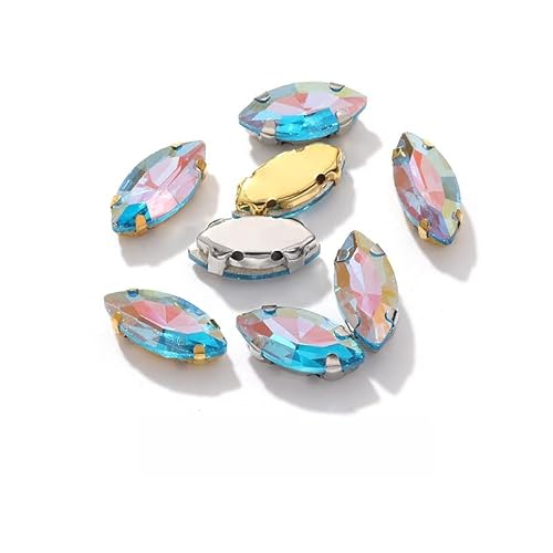 WANYI 50 Stück Strasssteine zum Aufnähen Flache Rückseite Glas Kristall Oval Glitzersteine Metall Krappenfassung Rhinestones für Kleidung Schmuck Haarreifen Handwerk Schuhe(Gold-Boden) von WANYI
