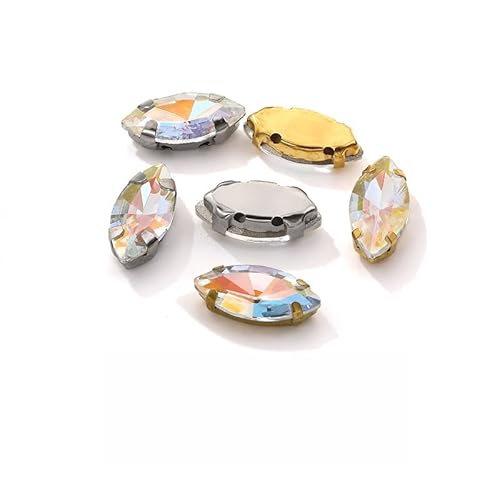 WANYI 50 Stück Strasssteine zum Aufnähen Flache Rückseite Glas Kristall Oval Glitzersteine Metall Krappenfassung Rhinestones für Kleidung Schmuck Haarreifen Handwerk Schuhe(Gold-Boden) von WANYI