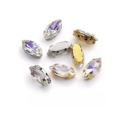 WANYI 50 Stück Strasssteine zum Aufnähen Flache Rückseite Glas Kristall Oval Glitzersteine Metall Krappenfassung Rhinestones für Kleidung Schmuck Haarreifen Handwerk Schuhe(Gold-Boden) von WANYI