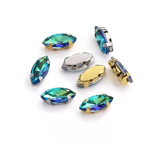 WANYI 50 Stück Strasssteine zum Aufnähen Flache Rückseite Glas Kristall Oval Glitzersteine Metall Krappenfassung Rhinestones für Kleidung Schmuck Haarreifen Handwerk Schuhe(Gold-Boden) von WANYI