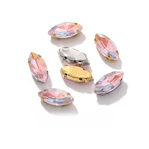 WANYI 50 Stück Strasssteine zum Aufnähen Flache Rückseite Glas Kristall Oval Glitzersteine Metall Krappenfassung Rhinestones für Kleidung Schmuck Haarreifen Handwerk Schuhe(Weiß K-Boden) von WANYI