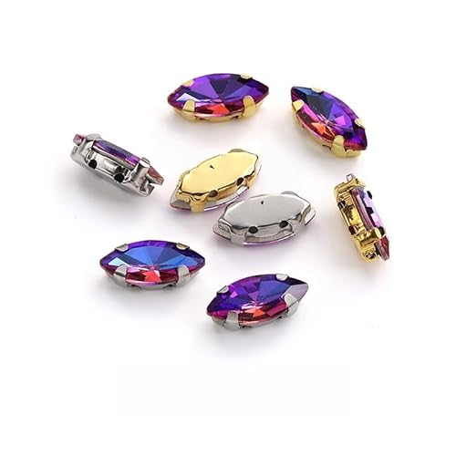 WANYI 50 Stück Strasssteine zum Aufnähen Flache Rückseite Glas Kristall Oval Glitzersteine Metall Krappenfassung Rhinestones für Kleidung Schmuck Haarreifen Handwerk Schuhe(Weiß K-Boden) von WANYI