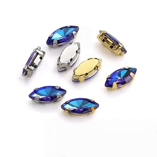 WANYI 50 Stück Strasssteine zum Aufnähen Flache Rückseite Glas Kristall Oval Glitzersteine Metall Krappenfassung Rhinestones für Kleidung Schmuck Haarreifen Handwerk Schuhe(Weiß K-Boden) von WANYI
