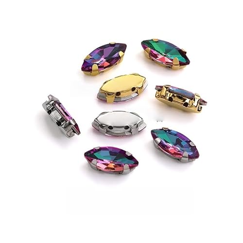 WANYI 50 Stück Strasssteine zum Aufnähen Flache Rückseite Glas Kristall Oval Glitzersteine Metall Krappenfassung Rhinestones für Kleidung Schmuck Haarreifen Handwerk Schuhe(Weiß K-Boden) von WANYI