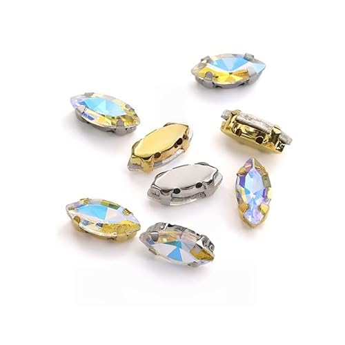 WANYI 50 Stück Strasssteine zum Aufnähen Flache Rückseite Glas Kristall Oval Glitzersteine Metall Krappenfassung Rhinestones für Kleidung Schmuck Haarreifen Handwerk Schuhe(Weiß K-Boden) von WANYI