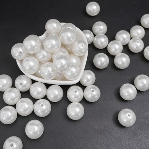 WANYI 50 Stück Weiß Perlen für Armbänder Weiß 18mm ABS Bastelperlen mit Loch Schmuckperlen Kombinierte Perlen Deko für Halskette, Armband, Handykette, Haarschmuck, Gürtel(01) von WANYI