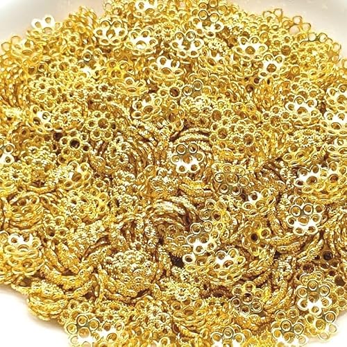 WANYI 500 Stück Zwischenperlen für Armbänder Perlenkappen 6mm Metallperlen Blume Bastelperlen Perlenset mit Loch Beads Zubehör für DIY Schmuck Halskette(P4 Stil-Gold) von WANYI