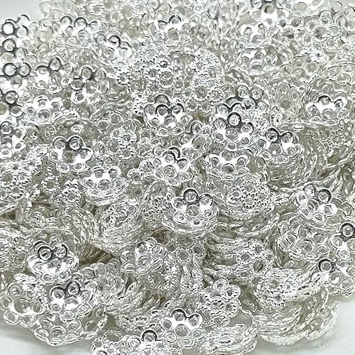 WANYI 500 Stück Zwischenperlen für Armbänder Perlenkappen 6mm Metallperlen Blume Bastelperlen Perlenset mit Loch Beads Zubehör für DIY Schmuck Halskette(P4 Stil-Silber) von WANYI