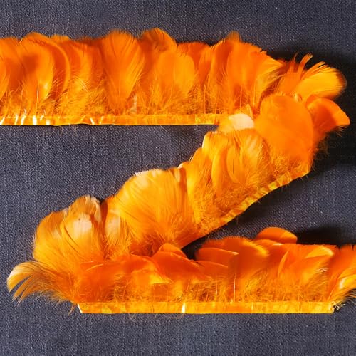 WANYI 5M Feder Fransen Fransenbesatz Künstliche Federborte Borten und Bänder zum Nähen für DIY Handwerk, Traumfänger, Feder Lampenschirm 8-13CM(Orange) von WANYI