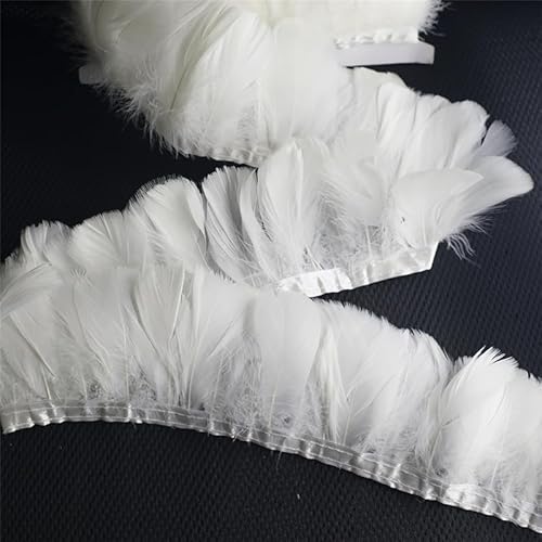 WANYI 5M Feder Fransen Fransenbesatz Künstliche Federborte Borten und Bänder zum Nähen für DIY Handwerk, Traumfänger, Feder Lampenschirm 8-13CM(Weiß) von WANYI