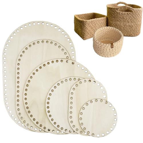 WANYI 6 Stück Taschenboden zum Häkeln, Korbboden zum Häkeln Holzboden Häkelkorb Holz Basket Base Mit Löchern Rundes/Ovales Korbflechten Set für DIY Handtasche Korb Webbedarf Heimdekoration von WANYI