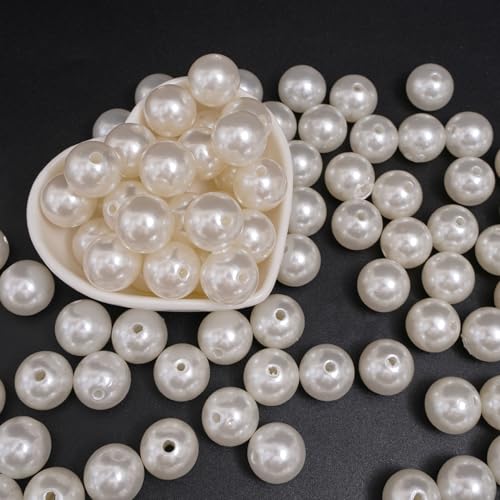 WANYI 60 Stück Weiß Perlen für Armbänder Weiß 16mm ABS Bastelperlen mit Loch Schmuckperlen Kombinierte Perlen Deko für Halskette, Armband, Handykette, Haarschmuck, Gürtel(02) von WANYI