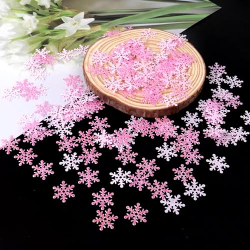WANYI 600 Stück Schneeflocken Deko Glitzer Konfetti Streudeko Tischdeko Kleine Schneeflocke für Hochzeit Geburtstags Weihnachten Deko(Rosa*600 Stück-2cm) von WANYI