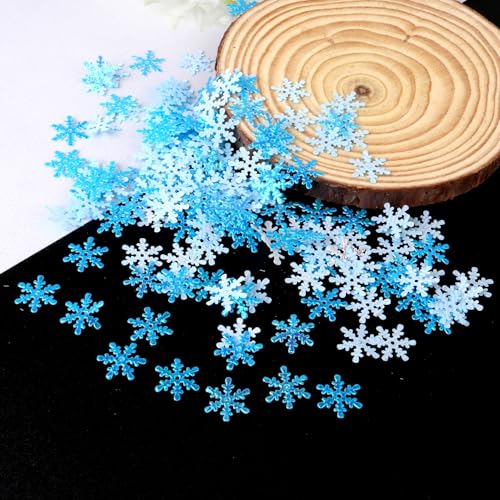 WANYI 600 Stück Schneeflocken Deko Glitzer Konfetti Streudeko Tischdeko Kleine Schneeflocke für Hochzeit Geburtstags Weihnachten Deko(blau*300 Stk-1.5cm+blau*300 Stk-2cm) von WANYI