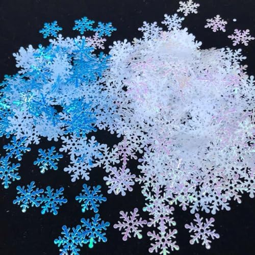 WANYI 600 Stück Schneeflocken Deko Glitzer Konfetti Streudeko Tischdeko Kleine Schneeflocke für Hochzeit Geburtstags Weihnachten Deko(weiß*300 Stk-1.5cm+Blau*300 Stk-1.5cm) von WANYI