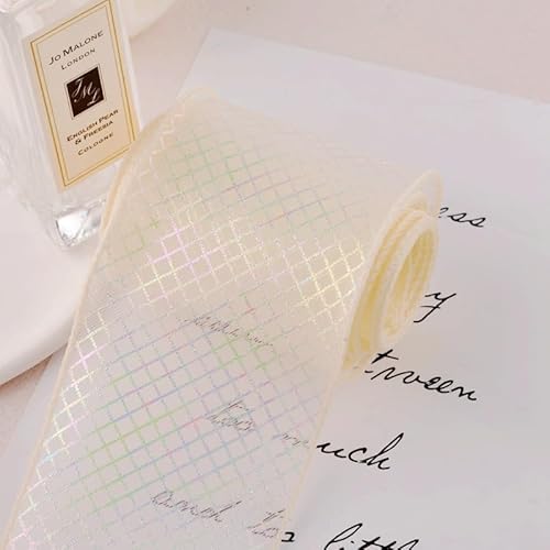 WANYI 6cm Breit Geschenkband Schleifenband Hochzeit Organzaband Bunt Gitter Bedruckte Seidenband Dekoband für Geschenkbox Basteln Hochzeit Schleifen(Beigeweiß) von WANYI