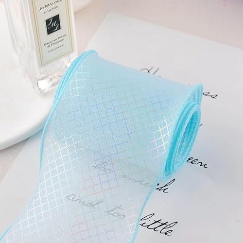 WANYI 6cm Breit Geschenkband Schleifenband Hochzeit Organzaband Bunt Gitter Bedruckte Seidenband Dekoband für Geschenkbox Basteln Hochzeit Schleifen(Blau) von WANYI