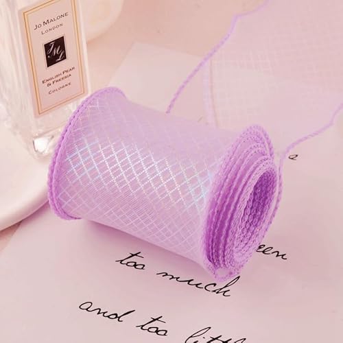 WANYI 6cm Breit Geschenkband Schleifenband Hochzeit Organzaband Bunt Gitter Bedruckte Seidenband Dekoband für Geschenkbox Basteln Hochzeit Schleifen(Hellviolett) von WANYI