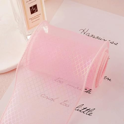 WANYI 6cm Breit Geschenkband Schleifenband Hochzeit Organzaband Bunt Gitter Bedruckte Seidenband Dekoband für Geschenkbox Basteln Hochzeit Schleifen(Rosa) von WANYI