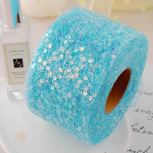 WANYI 6cm Breit Schleifenband Geschenkband Glitzer Schleifenband mit Pailletten Dekoband Hochzeit Organzaband für Geschenkbox Basteln Hochzeit Dekoration(Blau) von WANYI