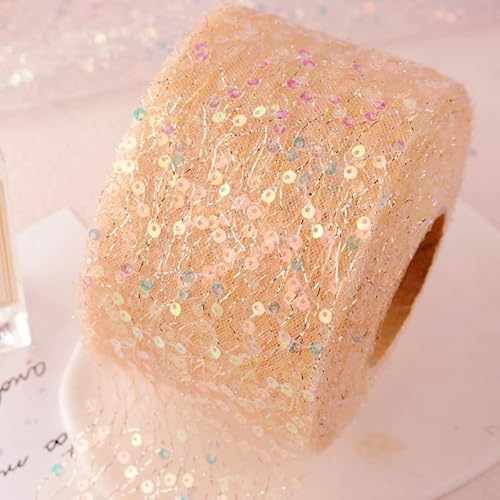 WANYI 6cm Breit Schleifenband Geschenkband Glitzer Schleifenband mit Pailletten Dekoband Hochzeit Organzaband für Geschenkbox Basteln Hochzeit Dekoration(Champagner) von WANYI