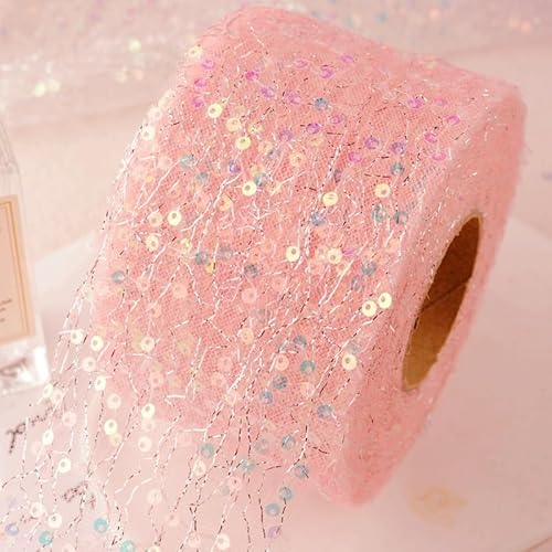 WANYI 6cm Breit Schleifenband Geschenkband Glitzer Schleifenband mit Pailletten Dekoband Hochzeit Organzaband für Geschenkbox Basteln Hochzeit Dekoration(Rosa) von WANYI
