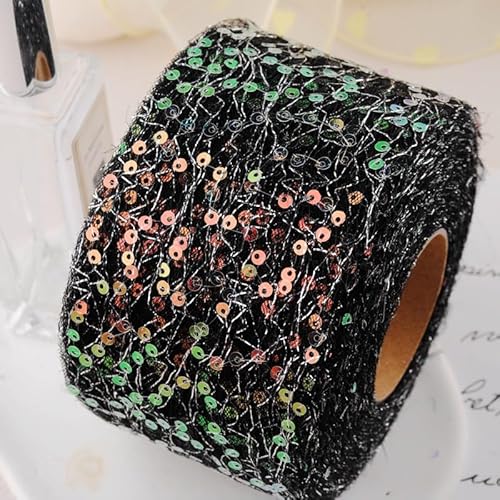WANYI 6cm Breit Schleifenband Geschenkband Glitzer Schleifenband mit Pailletten Dekoband Hochzeit Organzaband für Geschenkbox Basteln Hochzeit Dekoration(Schwarz) von WANYI