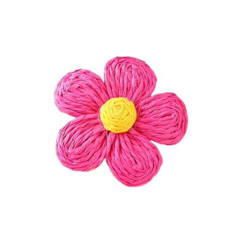 WANYI 8 Stück Blumen Patches Applique Blume Applikationen mit Raffia Geflochten Blumen Deko Haarblumen Kleidung Zubehör für DIY Basteln Hüte Schuhe Ohrringe Accessoires(Rosenrot) von WANYI