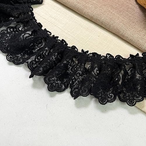 WANYI 8.5CM Breit Spitzenband aus Baumwolle Spitze Borten und Bänder zum Nähen Stickerei Rüschen Spitzenborte Spitzenstoff für Kleidung, Sofa, Geschenkband(2 Yards-Schwarz) von WANYI