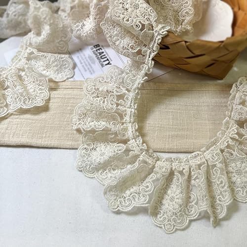 WANYI 8.5CM Breit Spitzenband aus Baumwolle Spitze Borten und Bänder zum Nähen Stickerei Rüschen Spitzenborte Spitzenstoff für Kleidung, Sofa, Geschenkband(3 Yards-Aprikose) von WANYI