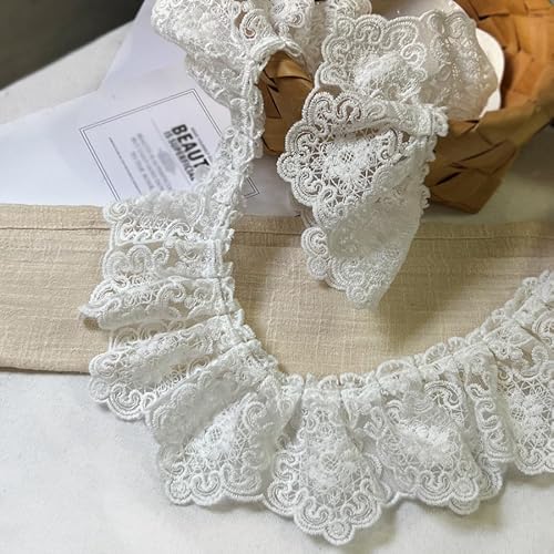 WANYI 8.5CM Breit Spitzenband aus Baumwolle Spitze Borten und Bänder zum Nähen Stickerei Rüschen Spitzenborte Spitzenstoff für Kleidung, Sofa, Geschenkband(3 Yards-Weiß) von WANYI