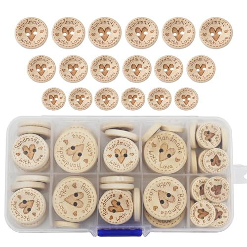 WANYI 80 Stück Holzknöpfe 15mm 20mm 25mm Runde Knöpfe Holz Kinder Natur Kinderknöpfe Babyknöpfe mit 2 Loch für DIY Nähen Babysachen Strickjacken Strickwolle (A) von WANYI