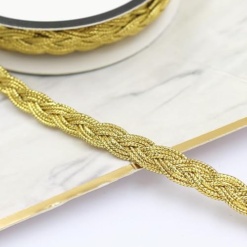WANYI 8mm Breit Geflochten Dekoband Zierband Borten und Bänder zum Nähen Geschenkband Spitzenborte Vintage Borte Spitzenband für DIY Nähen Handwerk Kleidung Geschenkverpackungen(Gold) von WANYI