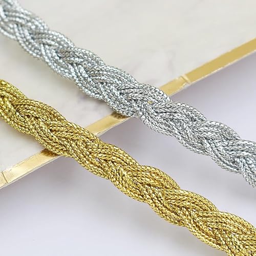 WANYI 8mm Breit Geflochten Dekoband Zierband Borten und Bänder zum Nähen Geschenkband Spitzenborte Vintage Borte Spitzenband für DIY Nähen Handwerk Kleidung Geschenkverpackungen(Gold+Silber) von WANYI